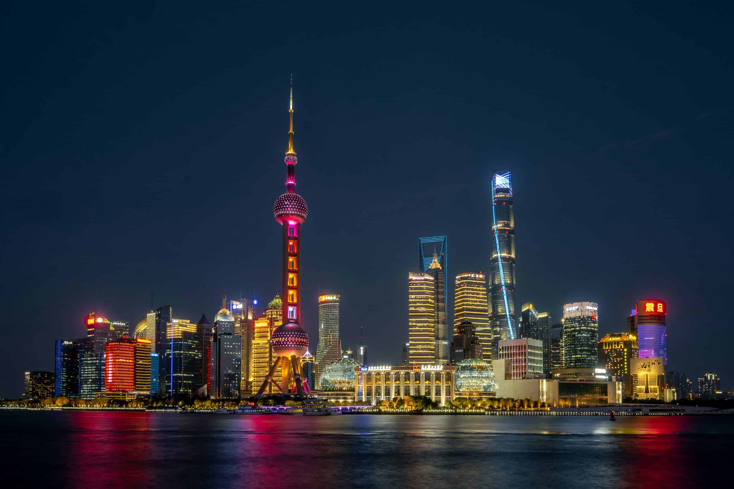 senior-friendly China itinerary - night view with tall sky scrapers of shanghai