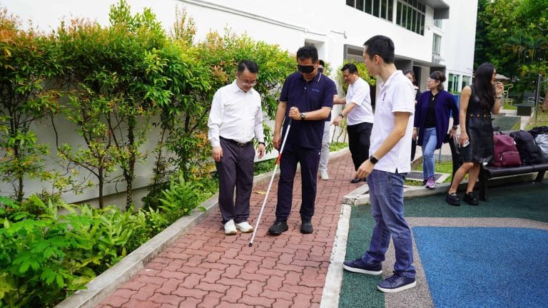 2 participants with walking cane