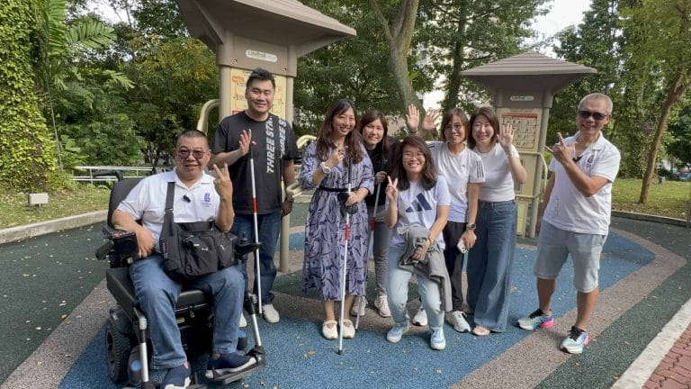 Group of participants with walking cane