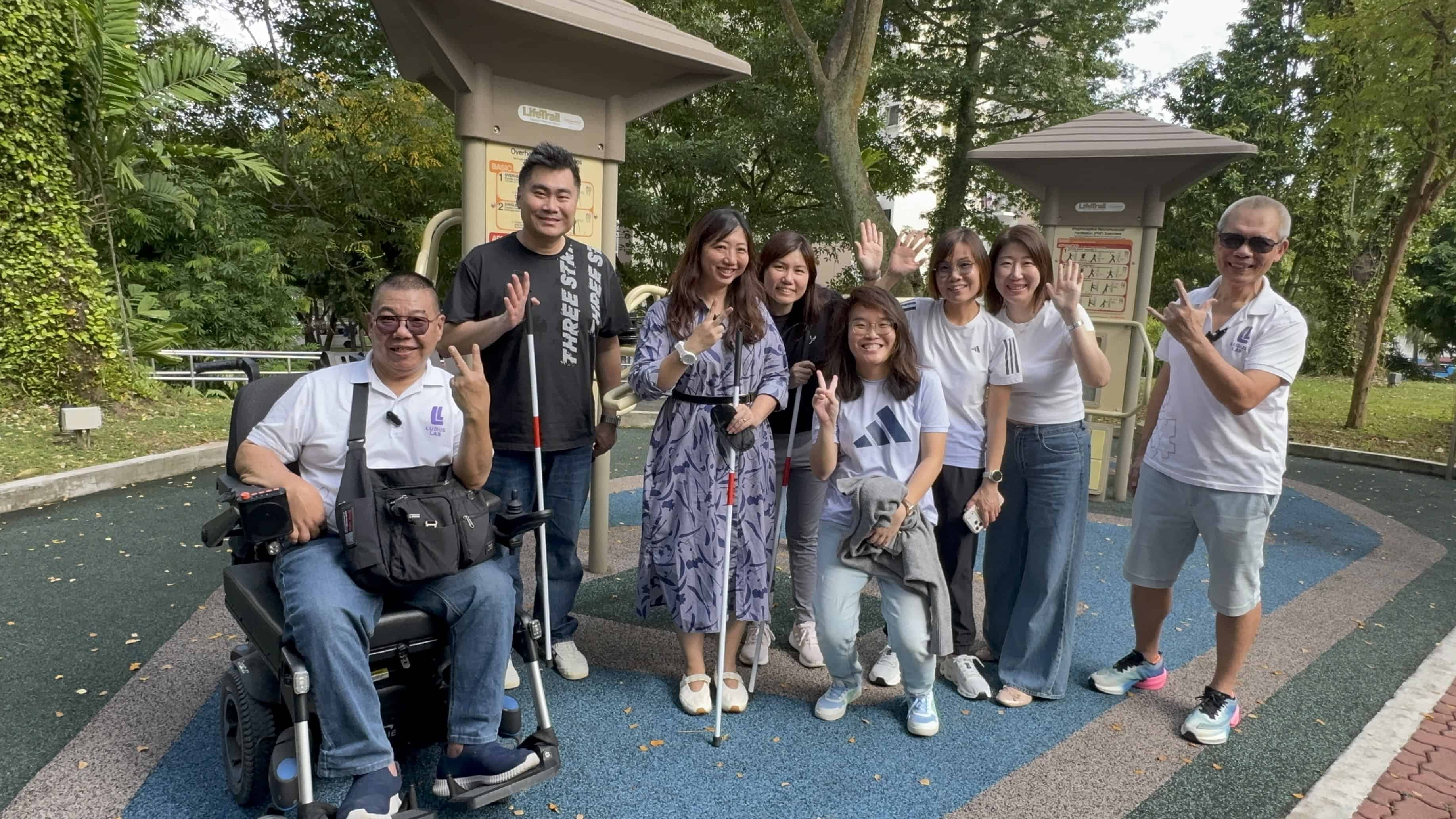 Group of participants with walking cane